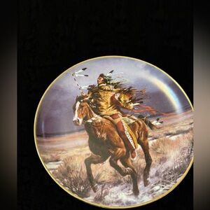 Decorative Native American Horseman Collector Plate - Brown & Gold